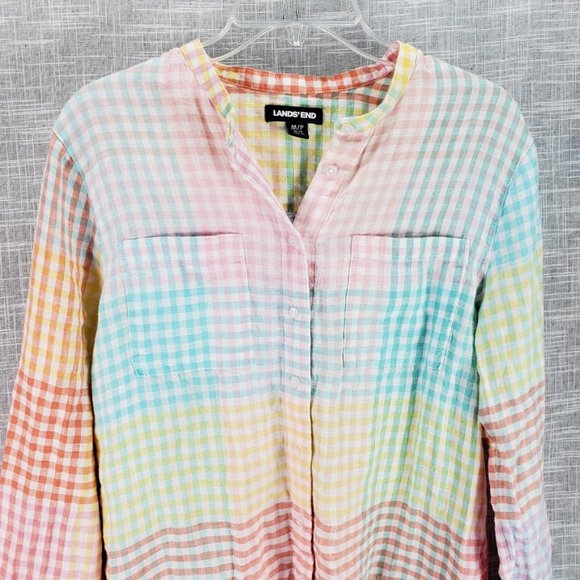Lands End Linen Blouse Size Medium Petite MP 10 12 - Picture 2 of 4